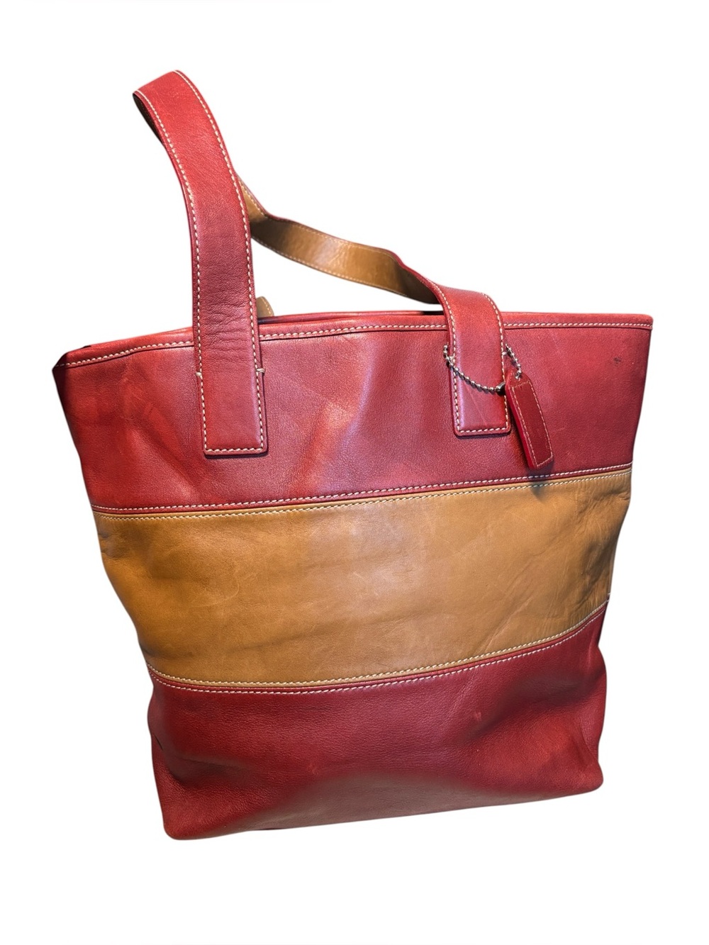 Vintage Coach Rugby Stripe Tote, Red/Tan